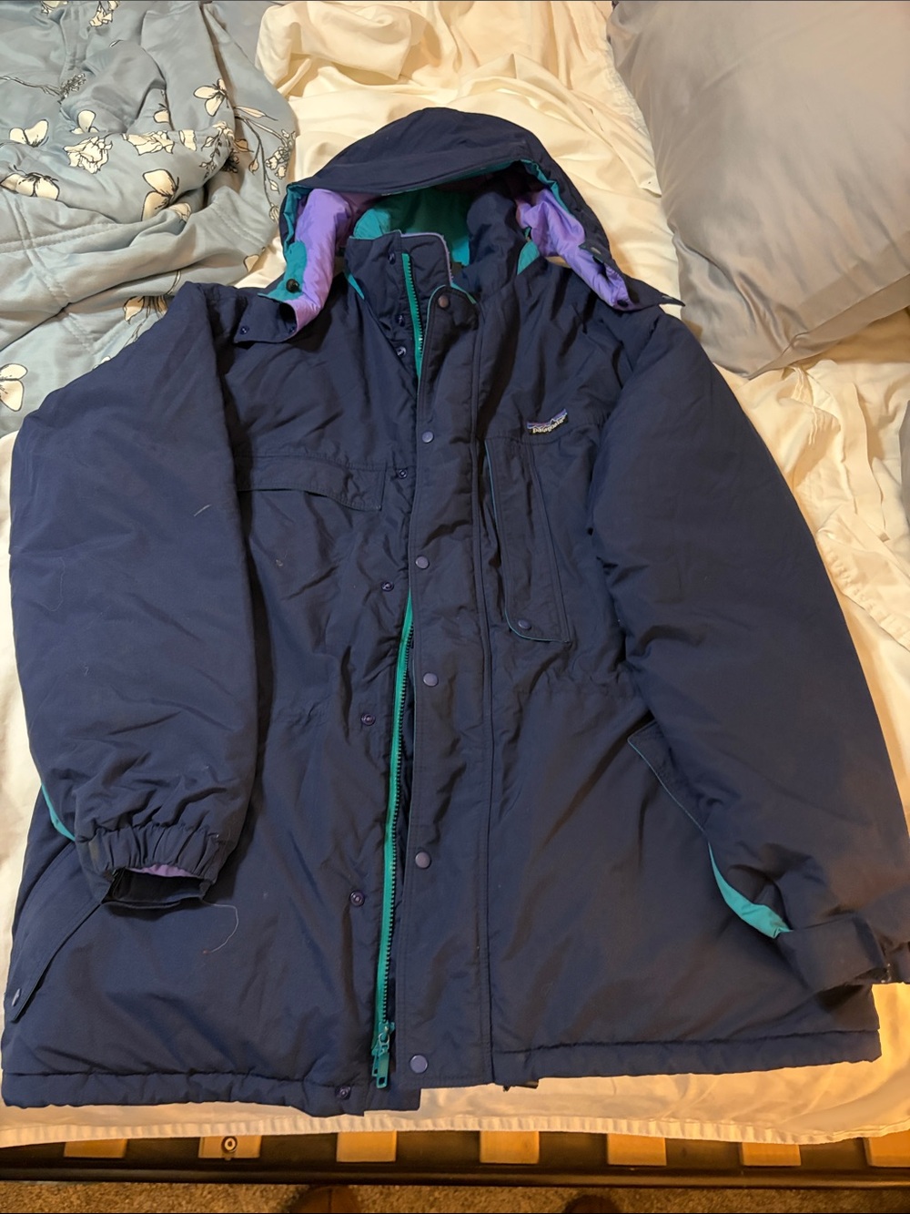 Patagonia Navy Ski Jacket with Teal & Purple Accents